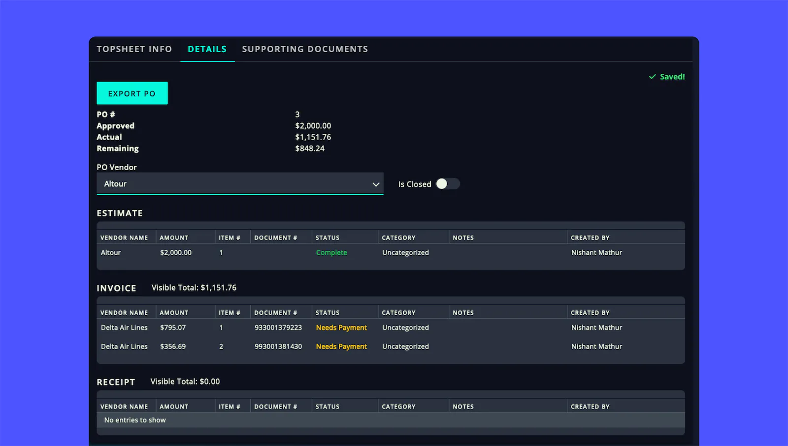 screenshot of RollCredits application on desktop